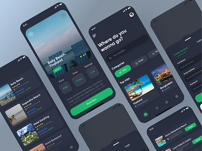 Travel app dark UI design