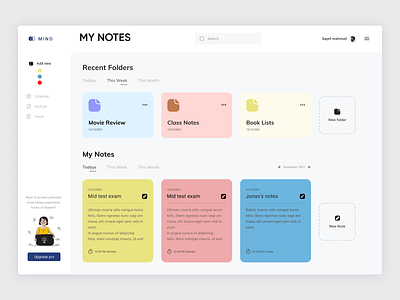MINO - Note taking app clean dashboard dashboard design dashboard ui note taking notepad pixel navy product product design productivity system to do ui design uiux user experience user interface visual product web app web application web product
