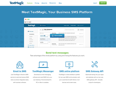 Online SMS software adobefireworks clean design platform saas sales simple sms software web design