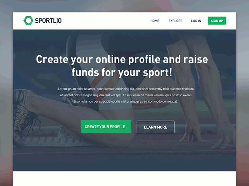 Sportlio landing page - Next startup clean desing flat fund kickstart sales page simple sport