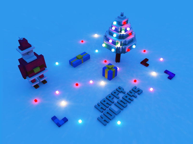 Voxel Santa - Happy Holidays 3d christmas claus happy holidays lights neon newyear santa voxel winters xmas