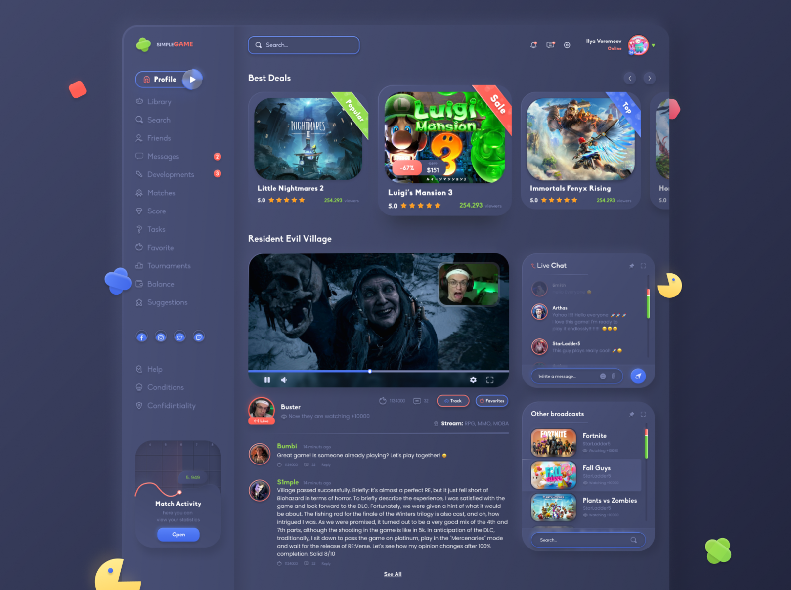 Game design - Profile page by Ilya Veremeev on Dribbble