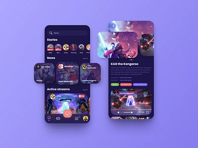 Streaming app UI concept 🎮 figma fortnite game game app game design gaming live mobile mobile app mobile app design mobile user interface product design stream streaming app twitch ui uiux video games