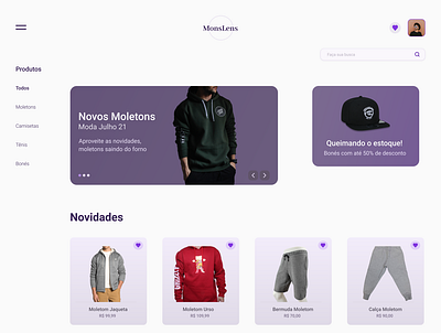 Loja de Roupas cards design home loja moletons shop ui