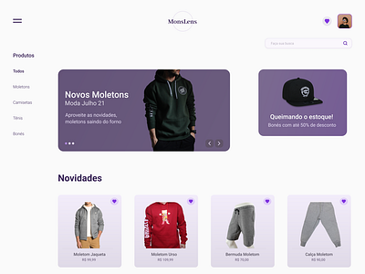 Loja de Roupas cards design home loja moletons shop ui