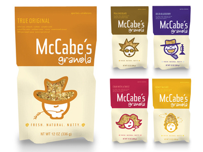 McCabe's Granola Packages characters design faces food fun granola happy illustration