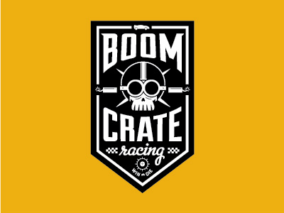 Boom Crate Racing Logo badge car derby dynamite helmet race shield skull skulls spikes wheel