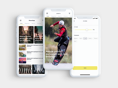Nev - News App UI Kit app design ios iphonex light listing mobile sketch travel ui ui8