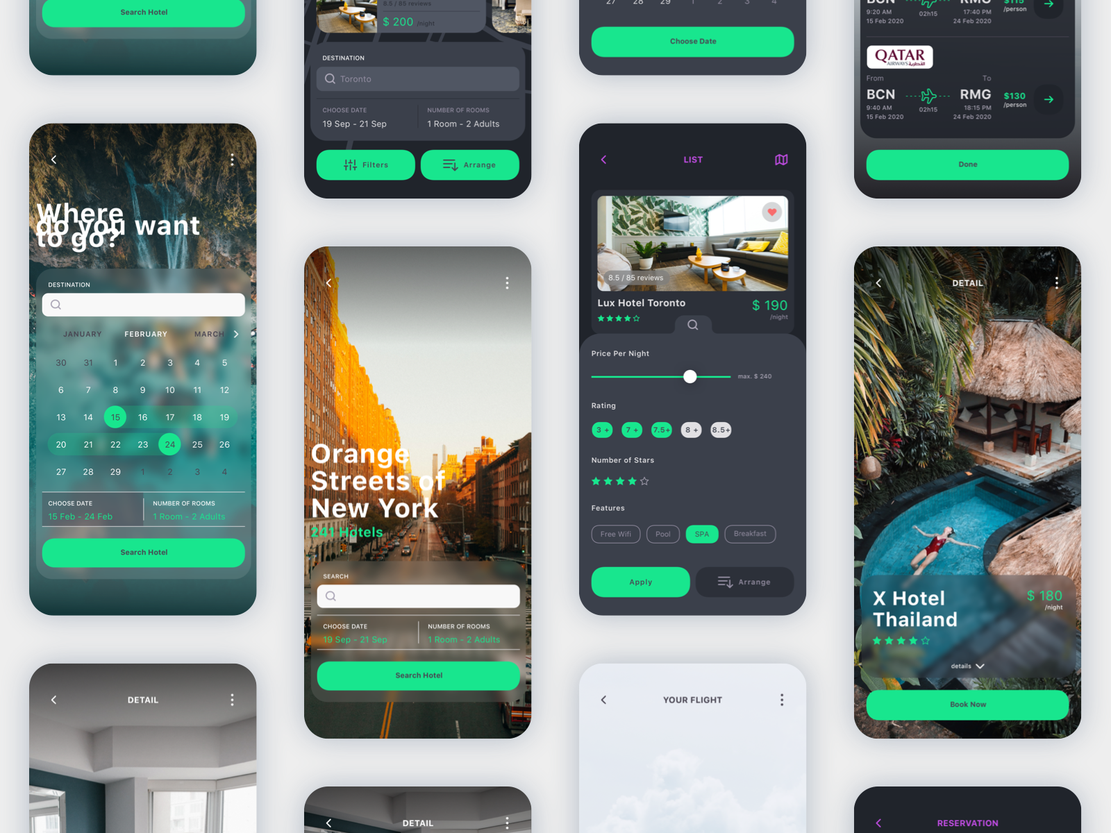 Vesta Dark Travel Booking App UI Kit by uicube on Dribbble