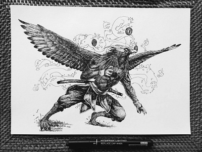 Blind Eagle artwork bird bird illustration blind creature dark theme eagle fly illustraion mythology samurai