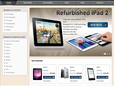 Landing page E-Store for Ipad