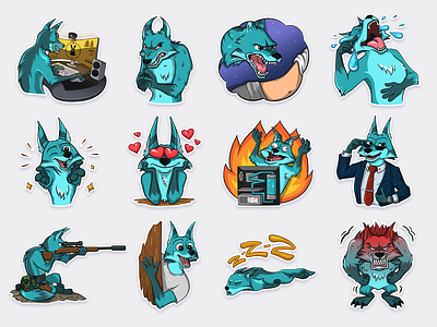 ArhOnyx Stickerpack character design illustration sniper stickerpack stickers streamer wolf