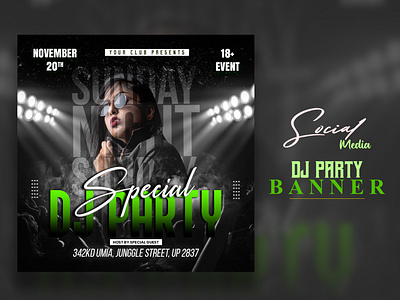 Dj club party social media banner design template psd.