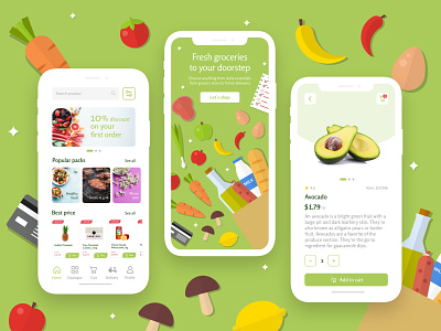 Grocery Shopping App - UI - UX Design app design app designer app development app development company food delivery grocery app grocery delivery grocery shopping app mobile app design ui ux design