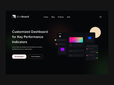 DiceBoard- Customize Dashboard Landing Page black ui dashboard dashboard design dashboard ui hero image hero section home page home screen homepage landing landing page minimal product design site user interface web design web development web ui website