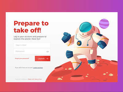 Prepare to take off! login in mars planet sign in sign up sketch space ui ux