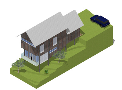 Isometric wooden villa 3d graphic design illustration instagram post isometric minimal