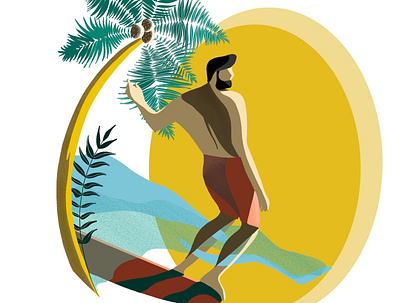 'Surfer guy' Tshirt Design for FlowSurfCo. character design design illustraion ocean palmtree procreate surfing surflife tshirtdesign