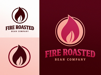 Fire Roasted Bean Company bean brand circle coffee direction fire flame logo magenta red roast