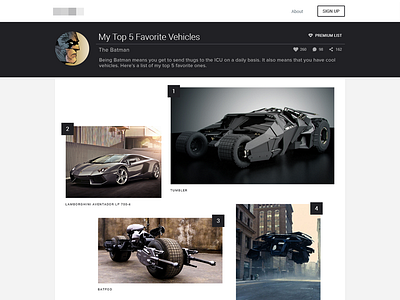 Visual List Layout batman design layout list minimalist ui web