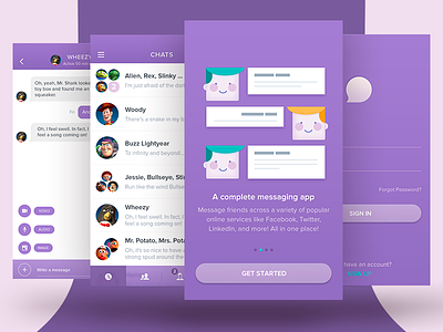 GumChat UI app app design chat messaging mobile app purple ui user interface