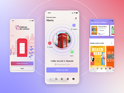 Mobile app for phone booth library app book branding design gradient graphic design illustration mobile reading readingapp ui user interface ux