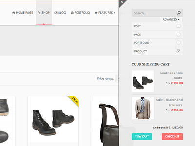 Sliding Sidebar cart checkbox ecommerce search form shop sidebar web design wordpress wordpress theme