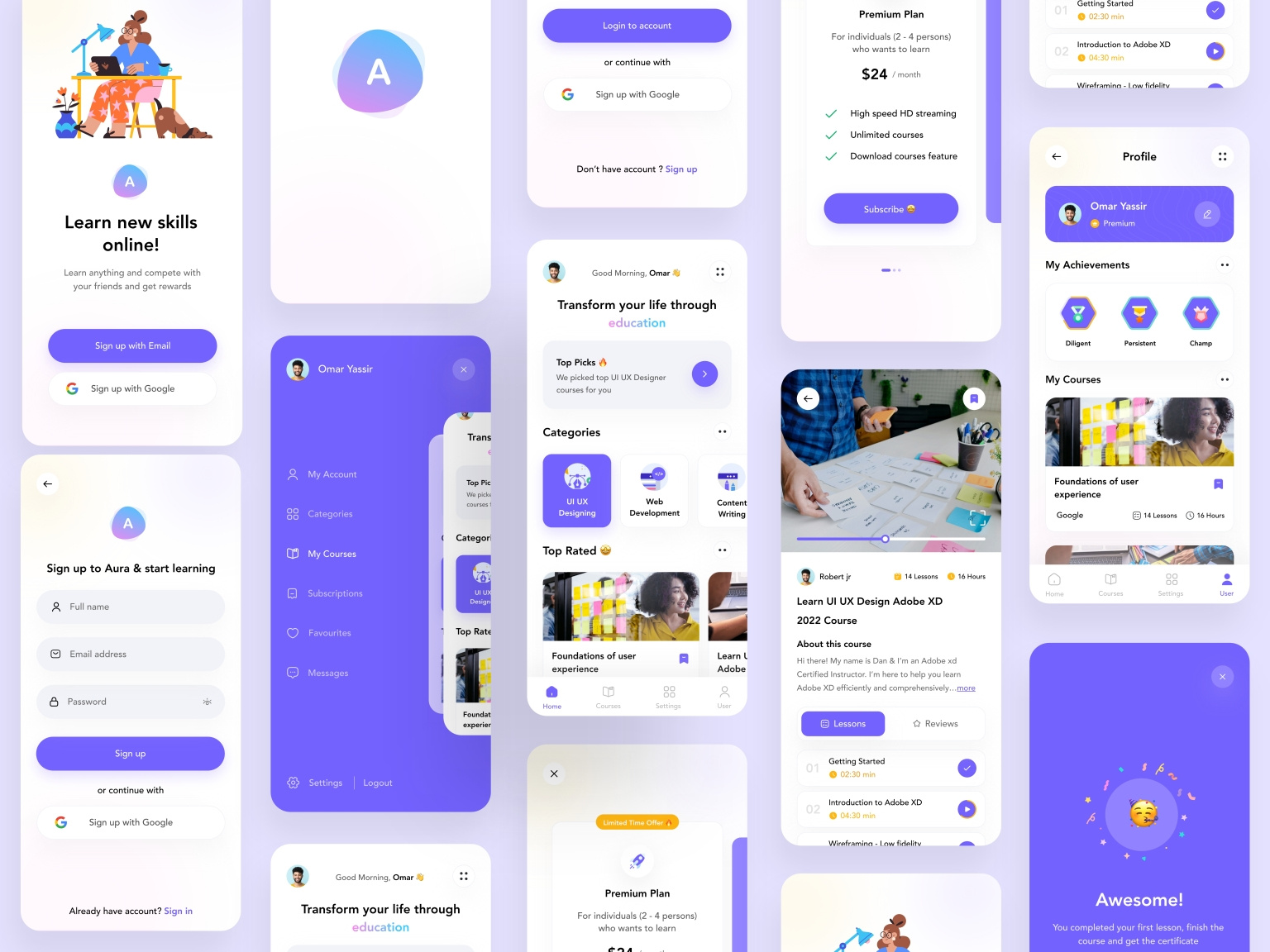 Aura - E Learning Free UI Kit by Omar on Dribbble