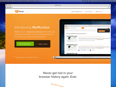 MyMundus – Marketing Page call to action history landing marketing orange search