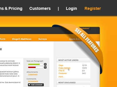 web application website 3d call to action orange ribbon screenshot