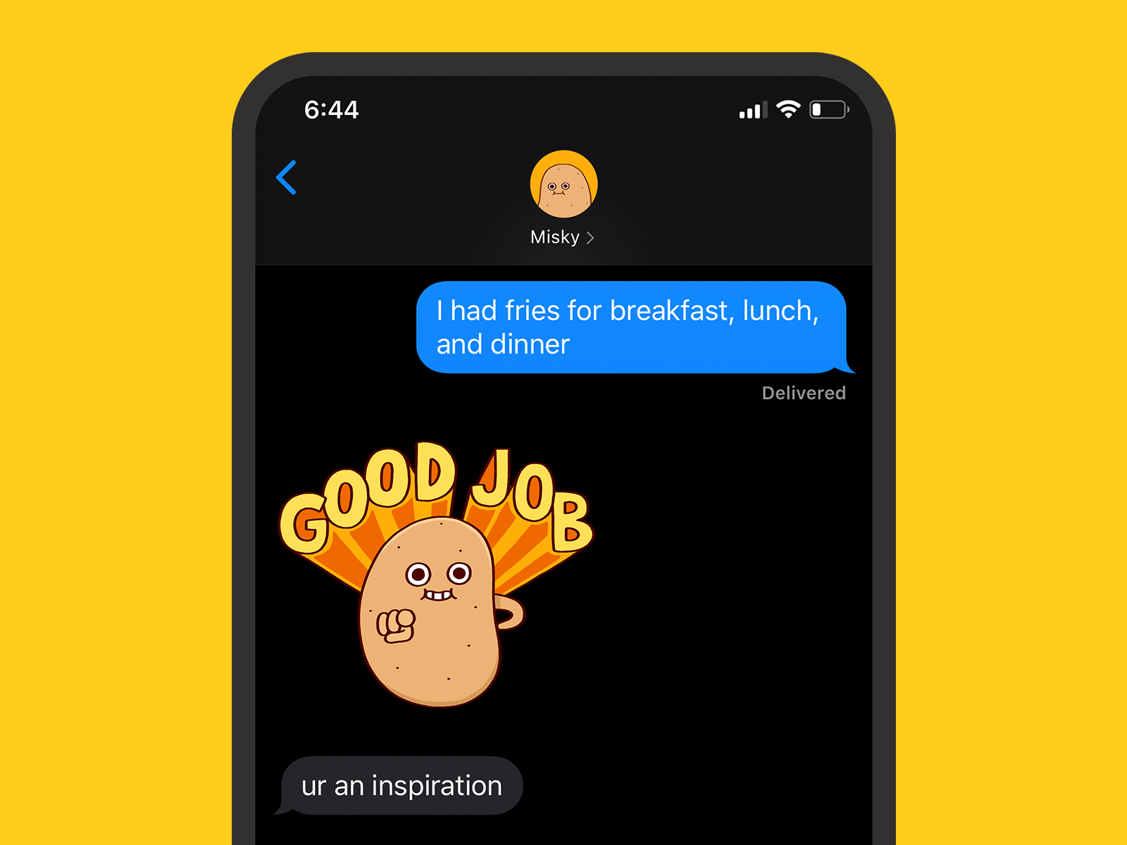 YamFam: stickers for iMesssage emojis emotions good job imessage messaging potato potatoes sticker stickers ui