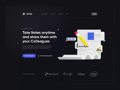 NOTED Landing Concept 3d 3d illustration design first page illustration landing landing design note ui