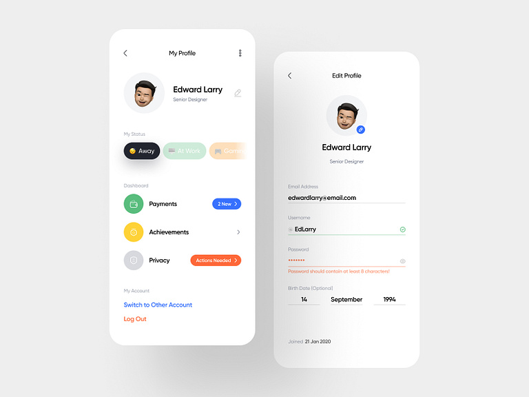 User Profile Concept by ECH⚡️ on Dribbble