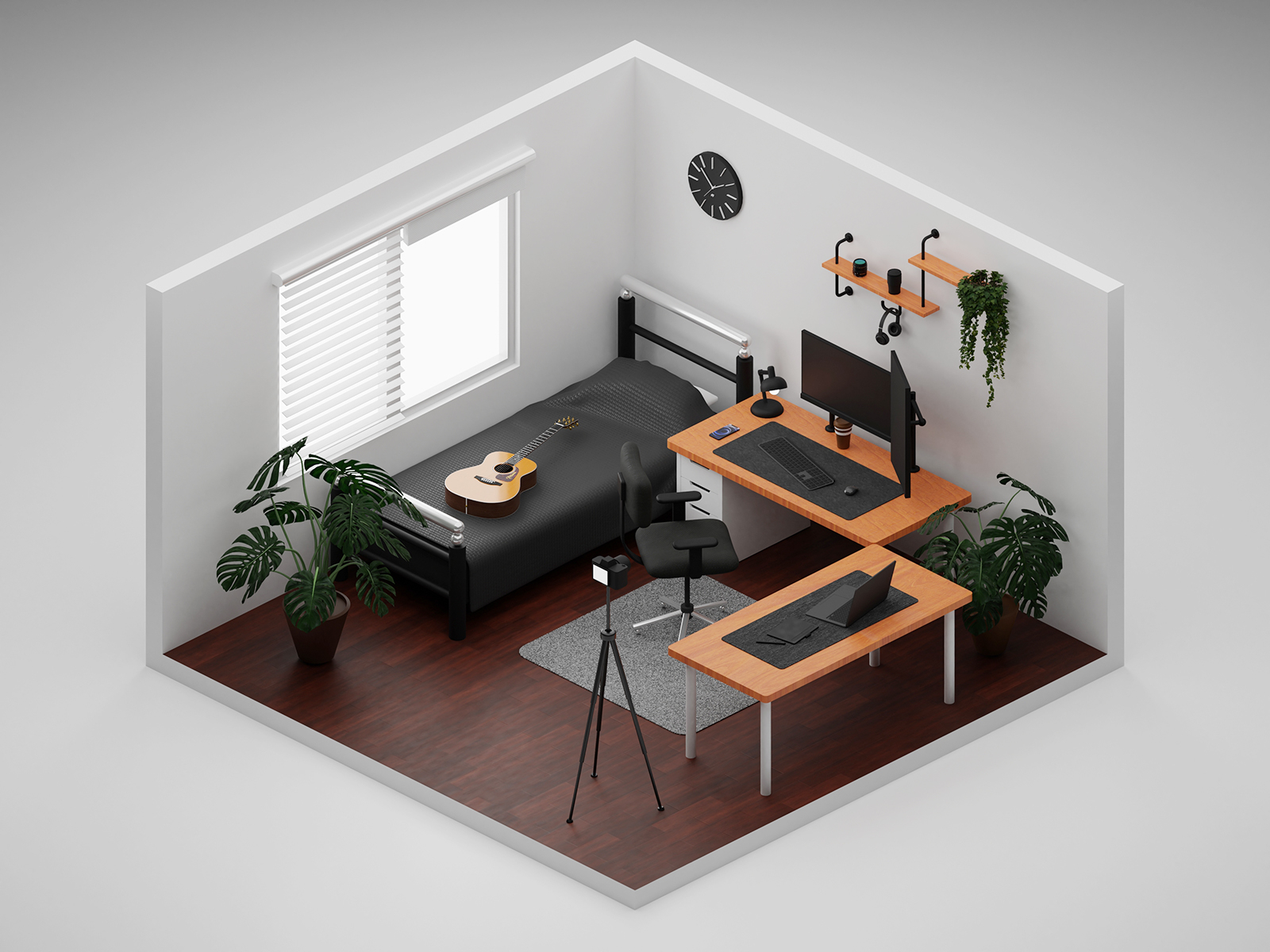 Home Studio 3D Isometric Model room laptop pc job work from home remote work workspace work studio home studio home cycles blender 3d illustration architecture isometric 3d isometric design illustration 3d