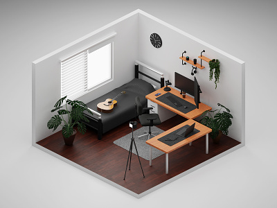 Home Studio 3D Isometric Model 3d 3d illustration architecture blender cycles design home home studio illustration isometric isometric 3d job laptop pc remote work room studio work work from home workspace