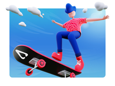 Skateboard Vibes 🛹 3d 3d illustration blender character character design character for ui character rig clay illustration skateboard skateboard illustration skateboarding skating skating character ui character