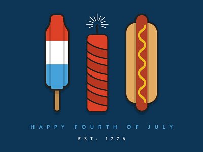 Fourth Of July america blue firework flat fourth of july hot dog illustration ilustrator minimal red rocket pop white