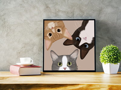 Cat Portraits - for a proud owner animal cats creative digital art illustration pet portrait product design wall art