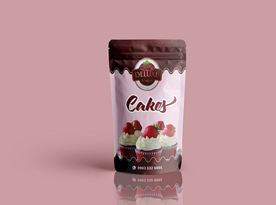 Pouch Design for "DELUXE" 3d image cake bag cupcake cupcakes design labels mockup design myler bag packaging packagingdesign pouch pouch design product label product label design product labels