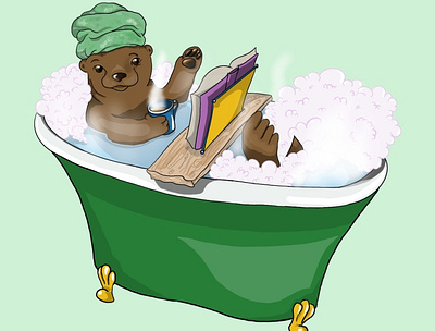 Spa day animal illustration bathtub children book illustration otter otters procreate procreate app procreate art relax