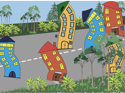 dancing houses вектор векторная иллюстрация веселые дома дома на дороге танцующие дома