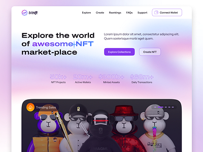 BitNift: NFT Marketplace Landing Page artist branding design graphic design inspiration ui web