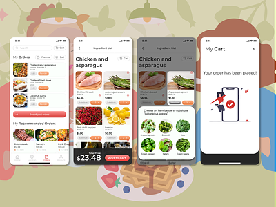 My Daily Nosh UI app design checkout design food app grocery app machine learning minimalist mobile app recipe app uxui