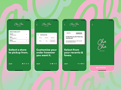 Cha Cha Matcha Onboarding Screens