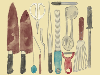 Kitchen essentials cooking design food illustration illustration kitchen painting utensils