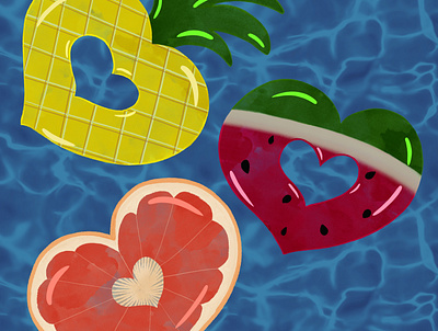 Summer pool design fruit grapefruit hearts illustration pineapple pool pool float summer swimming pool water watermelon