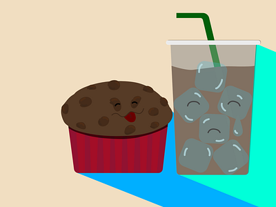 coffee and muffin cartoon food character chocolate coffeeshop design dessert emoji food illustration iced coffee illustration muffin vector
