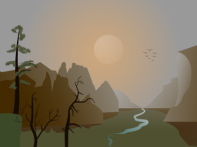 lowland design graphic design icon illustration logo lowland mountains river sunset trees vector
