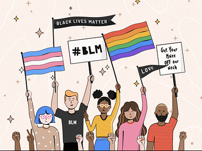 Pride + Black Lives Matter Animation 2d animation animation black lives matter blm animation blm march crowd equality flag illustration lgbtq march no justice no peace pride pride flag pridemonth protest protest signs protestors rainbow