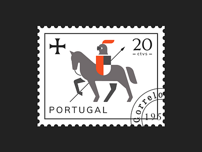 Portugal 20 ctvs stamp 2d horse illustration knight medieval portugal stamp